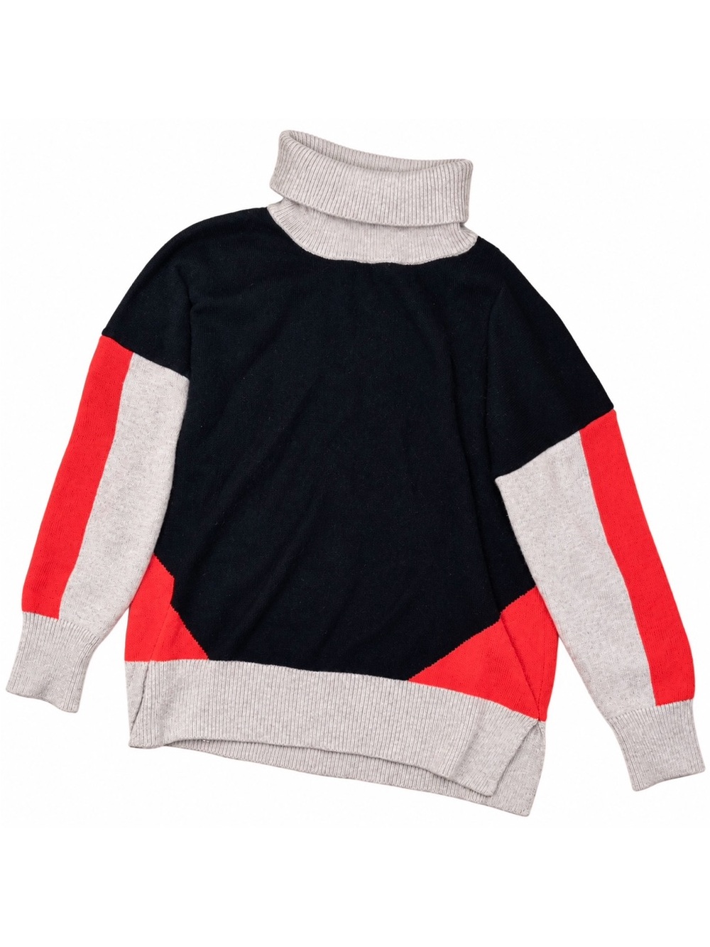Colorblock Turtleneck Sweater - Black, Red & Light Gray